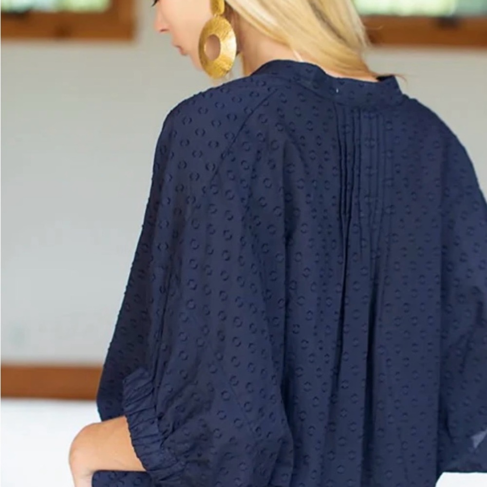 Draper James Navy Eyelet Textured Blouse